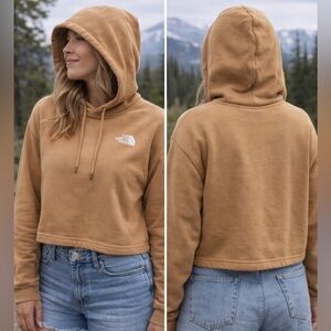 The North Face Women's Heritage Patch Crop Hoodie Tan Gold Fleece Large